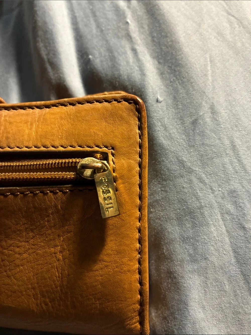 Fossil Leather Snap Continental Wallet in Cognac Brown